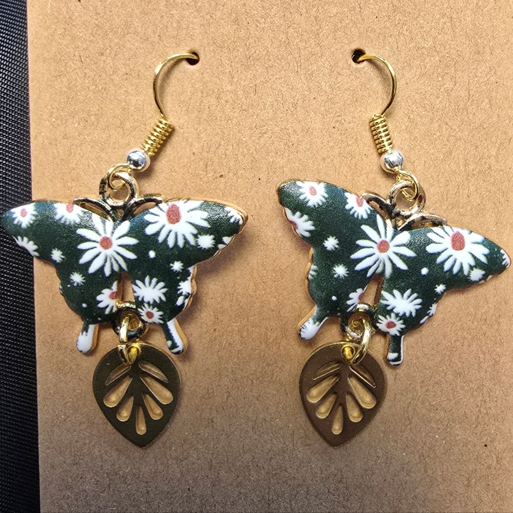 Hand Crafted Floral Butterfly Earrings with Gold Accents